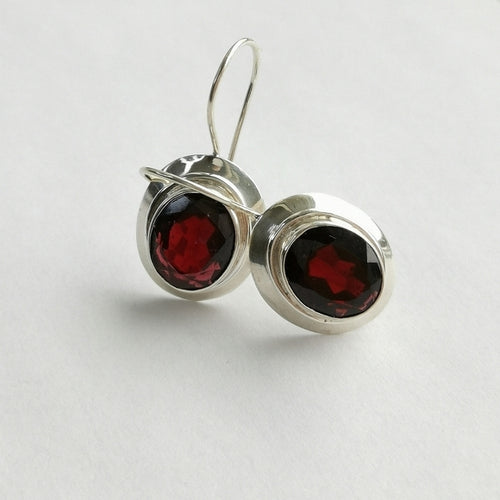 Garnet Drop Earrings in Sterling Silver