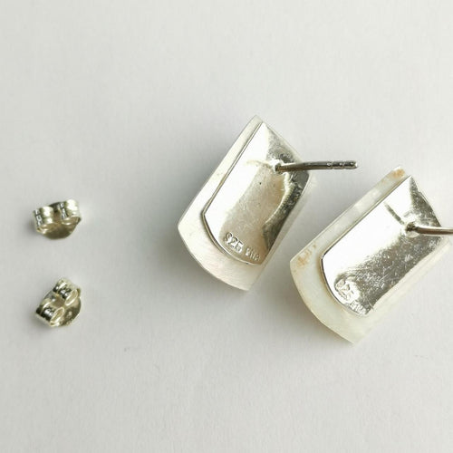 Mother of Pearl Marcasite Art Deco Earrings in Sterling Silver