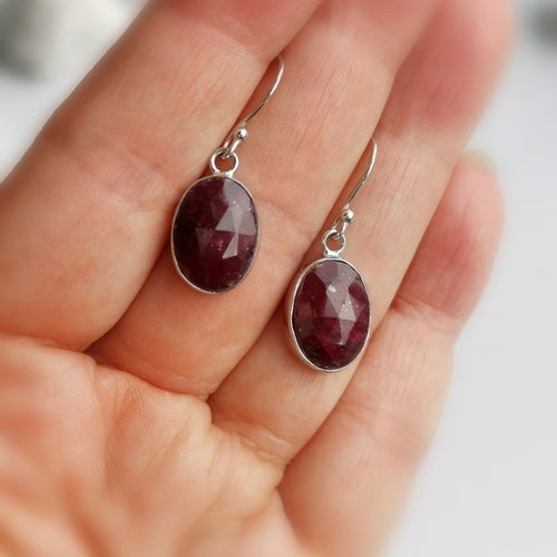 Ruby Sterling Silver Dangle Drop Earrings