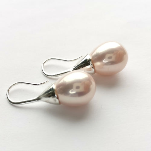 Blush Pink Shell Pearl Tapered Drop Earrings