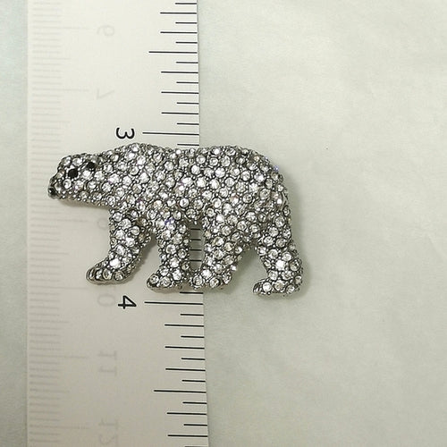 Crystal Polar Bear Brooch in Silver Tone