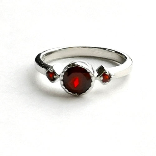 Garnet Three Stone Ring in Sterling Silver