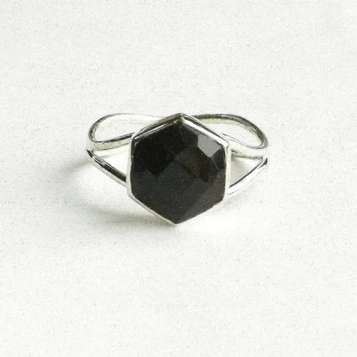 Geometric Black Onyx Ring in Sterling Silver