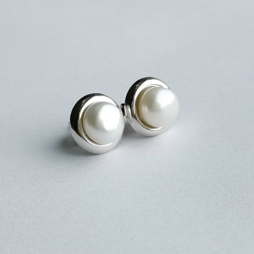 White Freshwater Cultured Pearl Stud Earrings in Sterling Silver