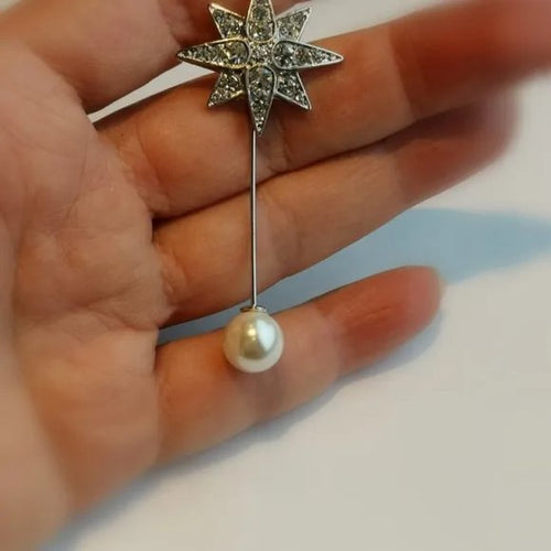 Crystal Star and Pearl Stick Pin / Brooch