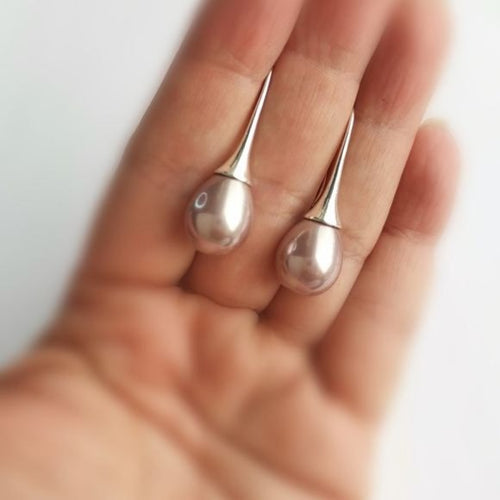 Lavender Blush Shell Pearl Drop Earrings in Silver