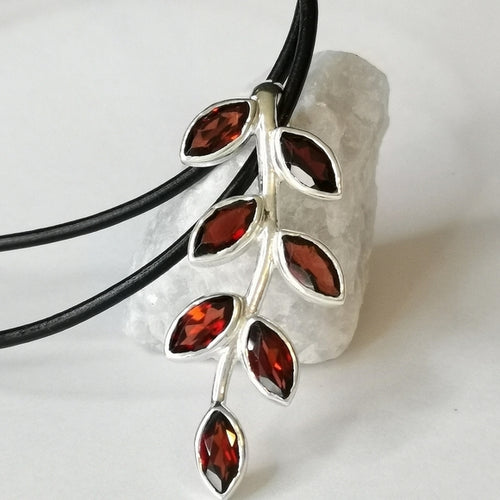 Garnet Branch Pendant Necklace in Sterling Silver