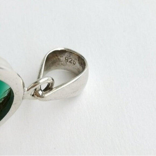 Large Oval Green Onyx Pendant Necklace