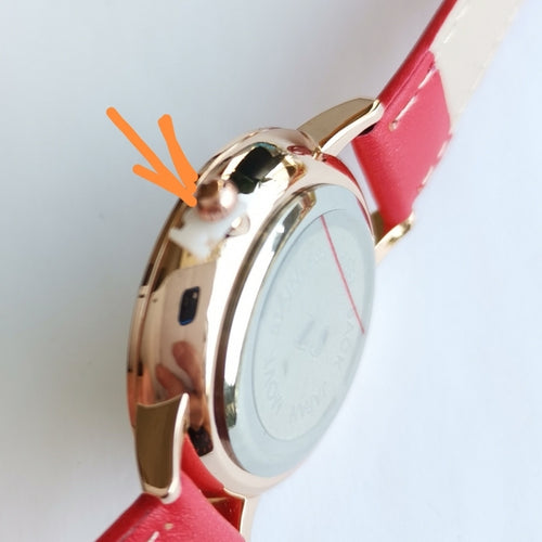 Textured White Faced Watch with Red Strap Quartz Movement