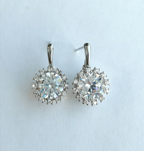 CZ Flower Earrings in Sterling Silver