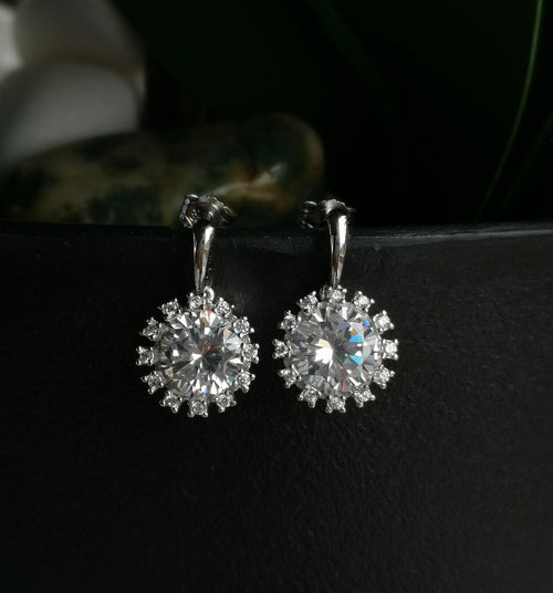 CZ Flower Earrings in Sterling Silver