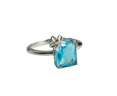 Swiss Blue Topaz and Diamond  Flower Accent Ring