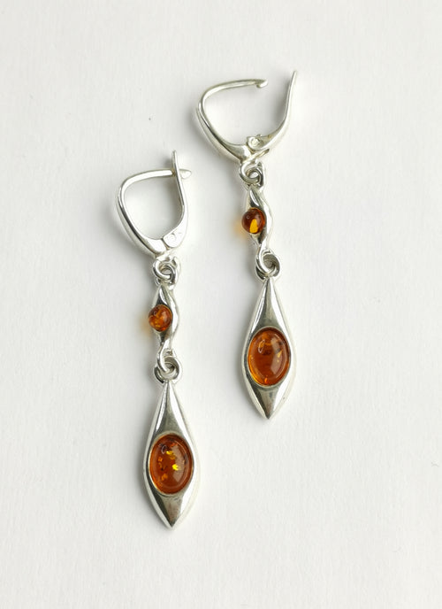 Amber Earrings in Sterling Silver with London Lock