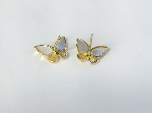 Mother of Pearl CZ Butterfly Earrings in 14K Gold