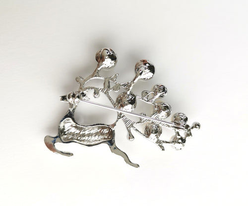 Christmas Reindeer Brooch with Crystals and Freshwater White Pearls 