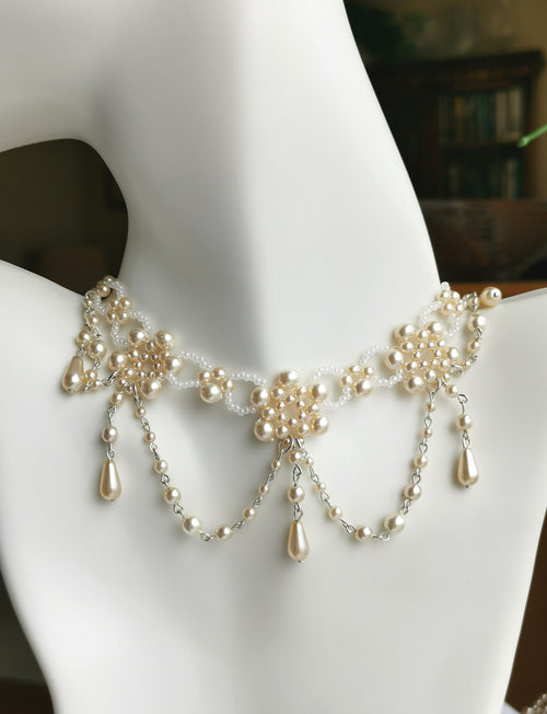 Vintage Czech Pearl Crystal Choker Necklace