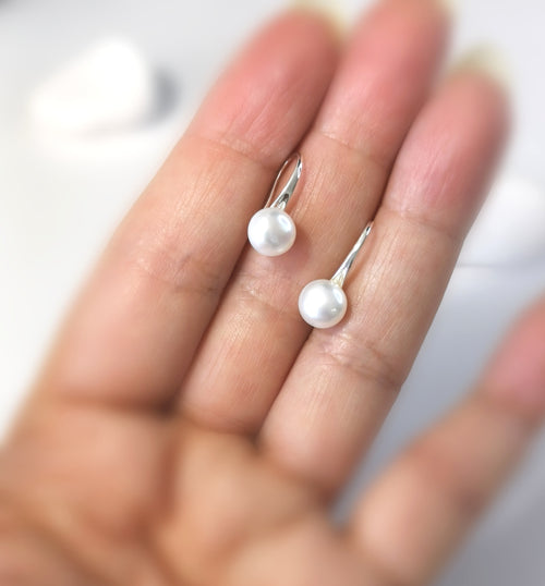 Minimalist White Freshwater Pearl Drop Earrings