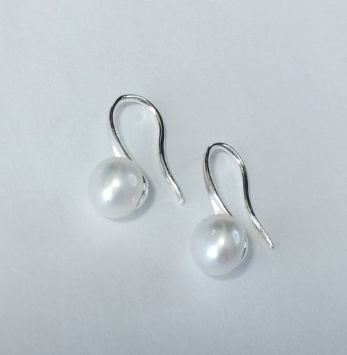 Minimalist White Freshwater Pearl Drop Earrings