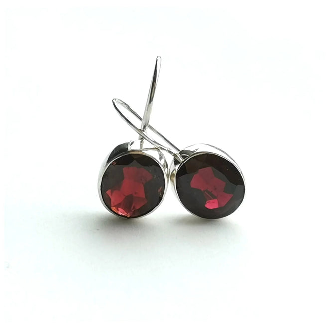 Oval Garnet Drop Earrings in Sterling Silver