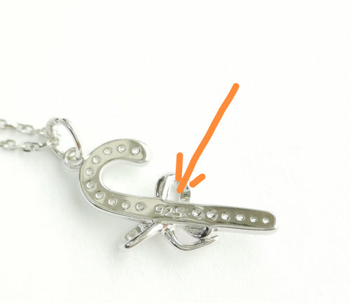 Festive CZ Candy Cane Pendant Necklace in Sterling Silver