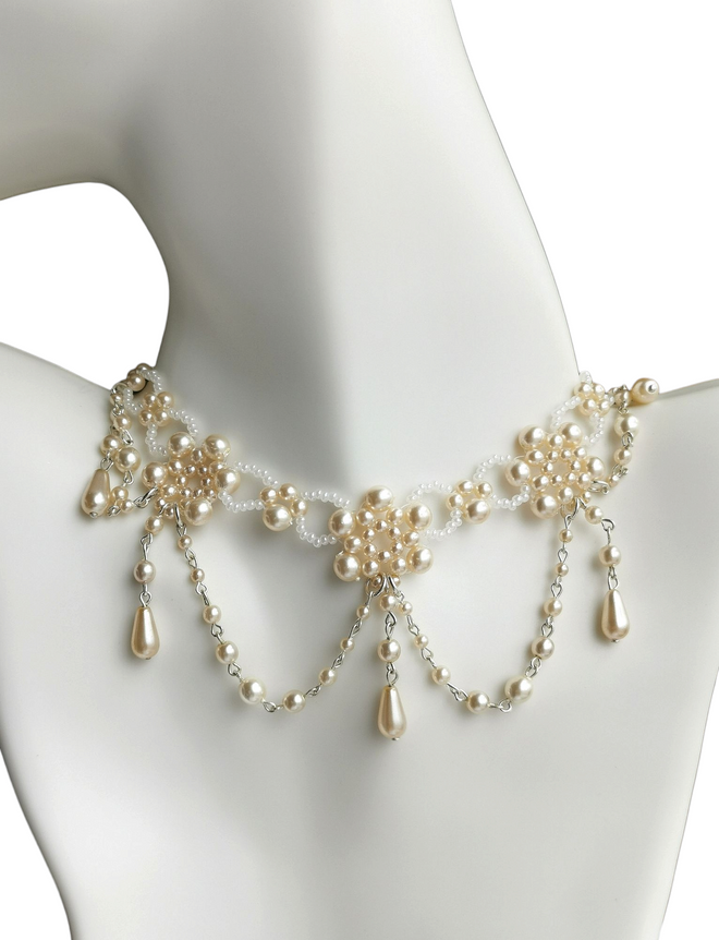Vintage Czech Pearl Crystal Choker Necklace