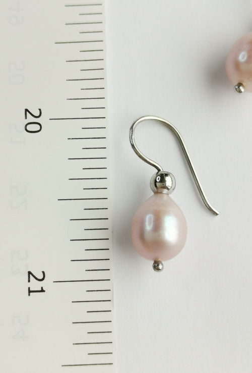 Blush Freshwater Pearl Drop Earrings on Sterling Silver French Hooks