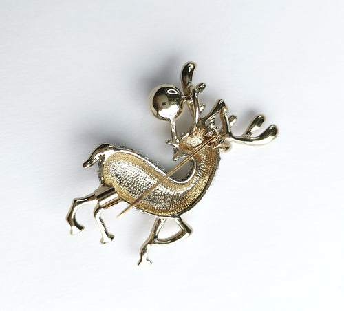 Christmas Reindeer Brooch with Crystals and Freshwater White Pearl