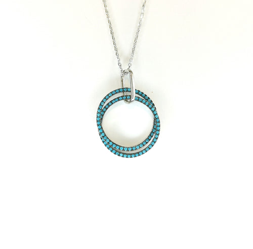 Turquoise Entwined Circles Pendant Necklace in Sterling Silver