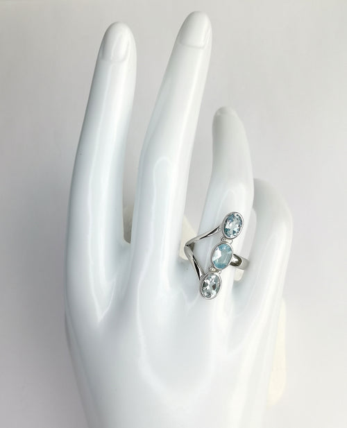 Modern Sky Blue Topaz 3 Stone Ring