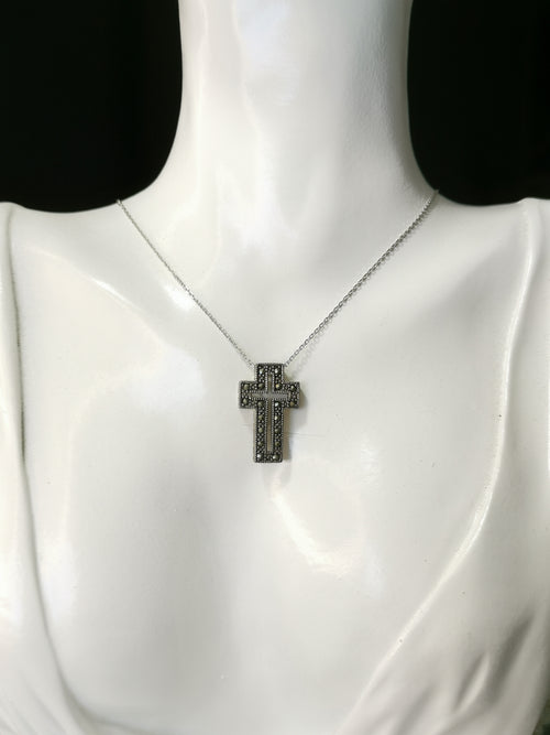 Marcasite Cross Pendant Necklace In Sterling Silver