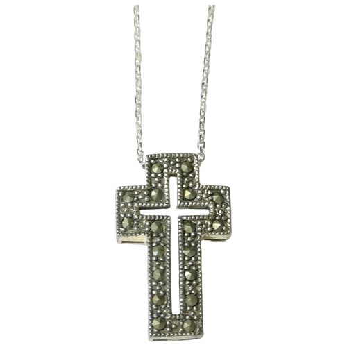 Marcasite Cross Pendant Necklace In Sterling Silver