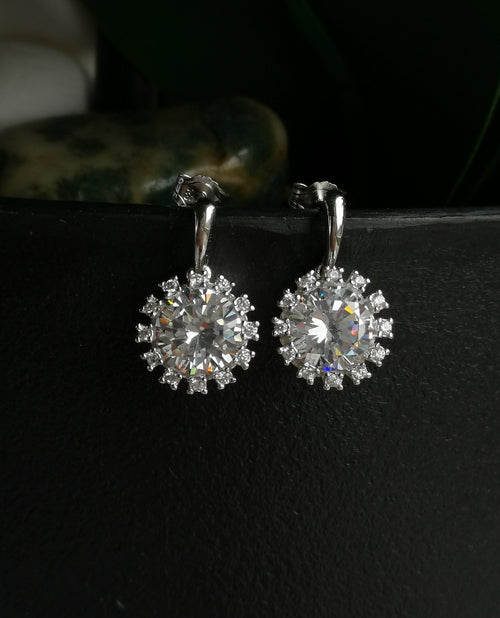 CZ Flower Earrings in Sterling Silver