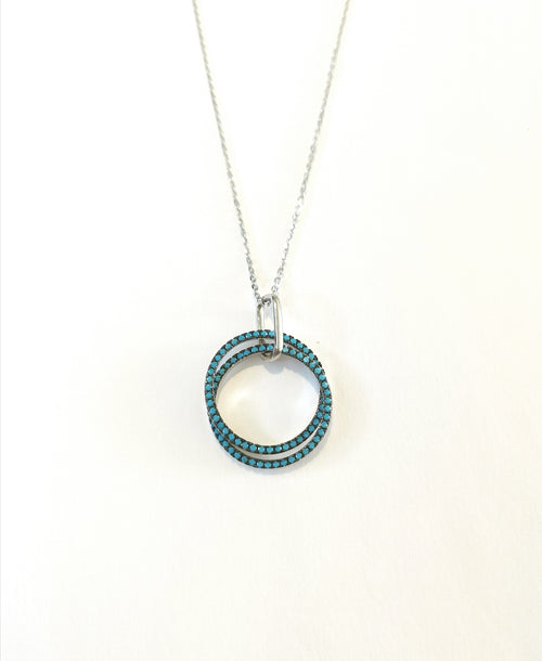 Turquoise Entwined Circles Pendant Necklace in Sterling Silver