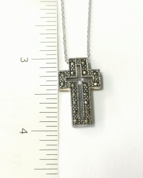 Marcasite Cross Pendant Necklace In Sterling Silver