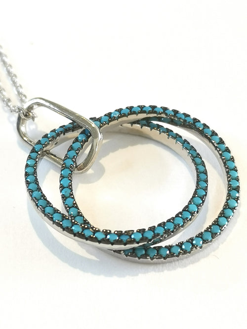 Turquoise Entwined Circles Pendant Necklace in Sterling Silver