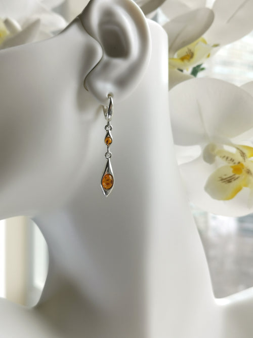 Amber Earrings in Sterling Silver with London Lock