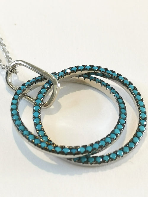 Turquoise Entwined Circles Pendant Necklace in Sterling Silver