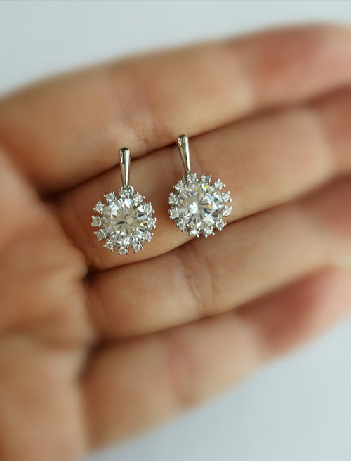 CZ Flower Earrings in Sterling Silver