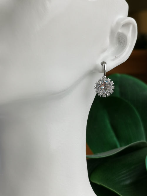 CZ Flower Earrings in Sterling Silver