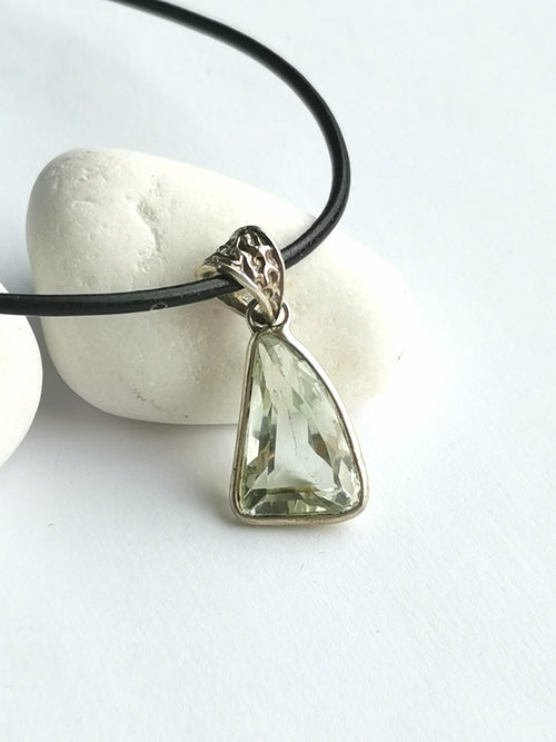 Modernist Green Amethyst Pendant Necklace