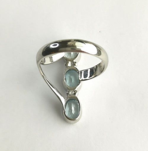 Modern Sky Blue Topaz 3 Stone Ring